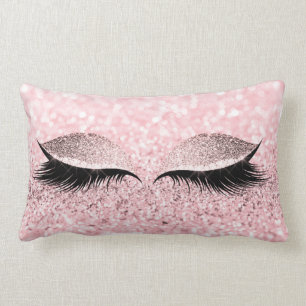 Glitter Black Glam Makeup Eye Lashes Pink Rose Lumbar Pillow