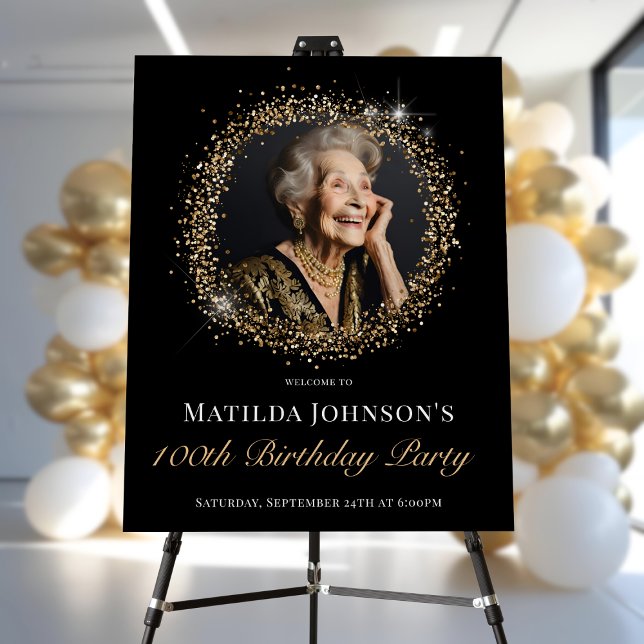 Glitter Black Gold 100th Birthday Welcome Foam Board (Glitter Black Gold 100th Birthday Welcome Foam Board)