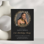 Glitter Black Gold 21st Birthday Party Invitation<br><div class="desc">Glitter Black Gold 21st Birthday Party Invitation. Celebrate a milestone in style with this elegant black and gold birthday invitation, featuring glitter accents that bring a touch of glamour to the design. Customize it with your own photo to make the invitation truly personal and unique, setting the perfect tone for...</div>