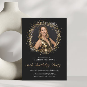 Glitter Black Gold 30th Birthday Party Invitation