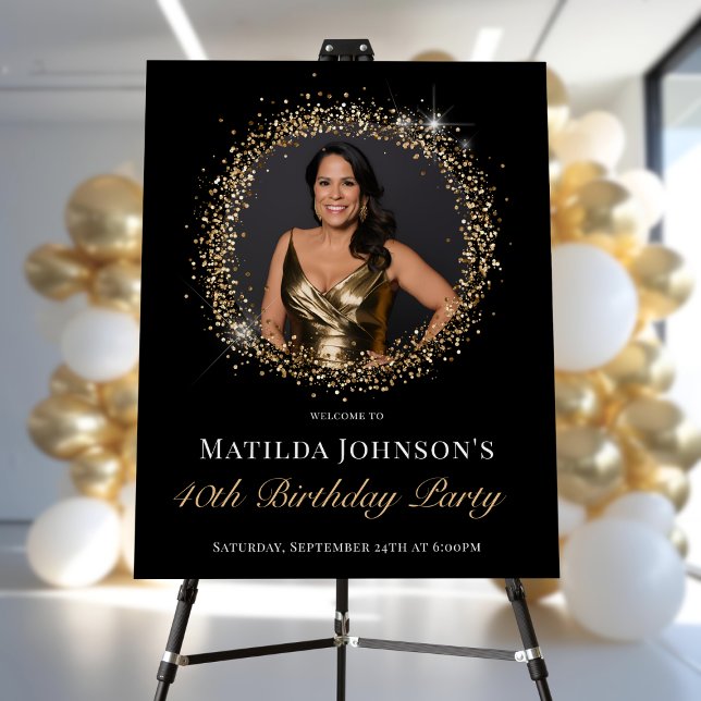 Glitter Black Gold 40th Birthday Welcome Foam Board (Glitter Black Gold 40th Birthday Welcome Foam Board)