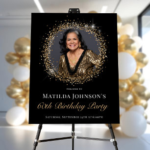 Glitter Black Gold 60th Birthday Welcome Foam Board