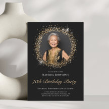 Glitter Black Gold 70th Birthday Party Invitation