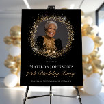 Glitter Black Gold 70th Birthday Welcome Foam Board<br><div class="desc">Glitter Black Gold 70th Birthday Welcome Foam Board. Welcome guests in style with this elegant Glitter Black and Gold Birthday Party Welcome Sign featuring a custom photo. Designed with a glamorous blend of sparkling accents and bold black and gold tones, this sign adds a sophisticated touch to any celebration. Personalize...</div>