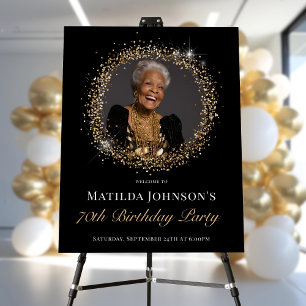 Glitter Black Gold 70th Birthday Welcome Foam Board