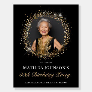 Glitter Black Gold 80th Birthday Welcome Foam Board