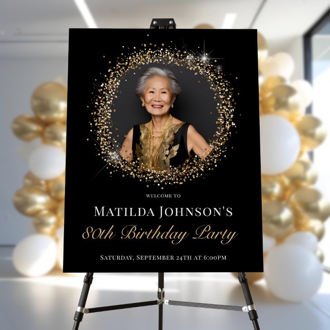 Glitter Black Gold 80th Birthday Welcome Foam Board (Glitter Black Gold 80th Birthday Welcome Foam Board)