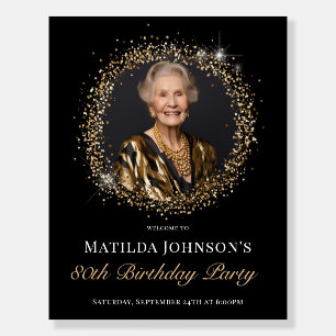 Glitter Black Gold 80th Birthday Welcome Foam Board