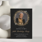 Glitter Black Gold 90th Birthday Party Invitation