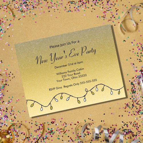 Glitter Black Gold New Years Eve Party 2024 Invitation Postcard