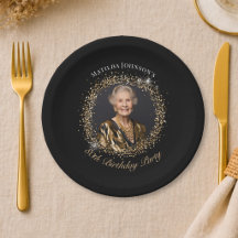 Glitter Black Gold Photo 80th Birthday Party