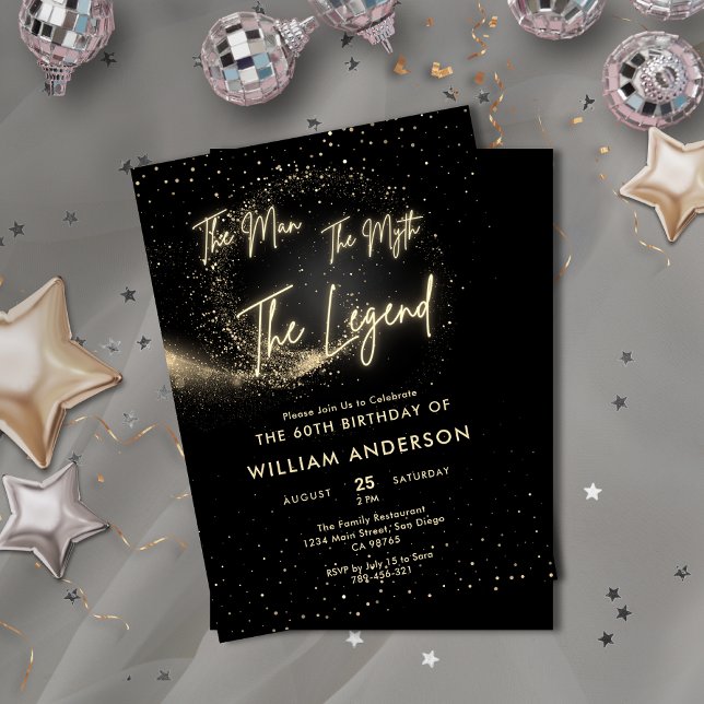 Glitter Black & Gold The Man The Myth The Legend Invitation (Glitter Black & Gold The Man The Myth The Legend Invitation )