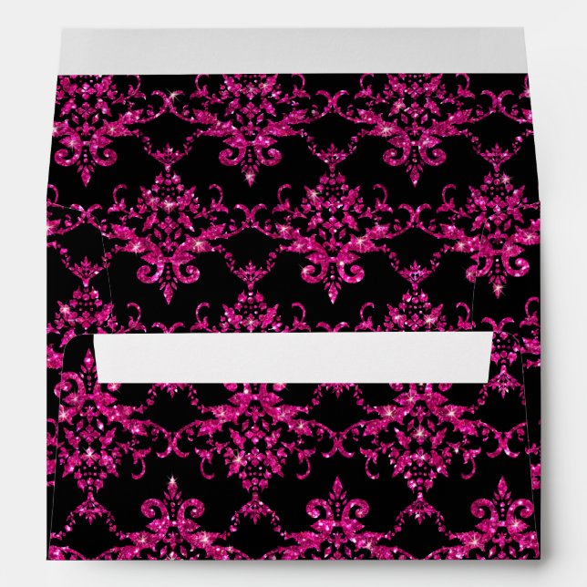 Glitter black hot pink damask pattern envelope (Back (Bottom))