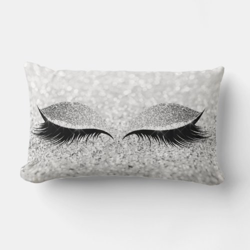 Glitter Black Makeup Eye Lashes White Silver Eye Lumbar Pillow