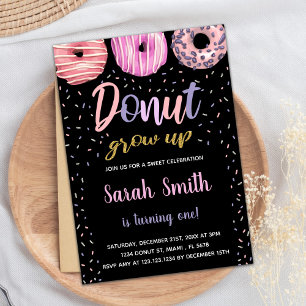 Glitter Black Pink Light Donut Birthday Invitation