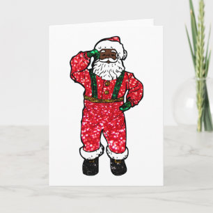 glitter black santa claus holiday card
