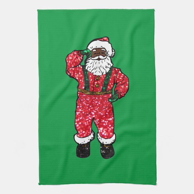 glitter black santa claus kitchen towel (Vertical)