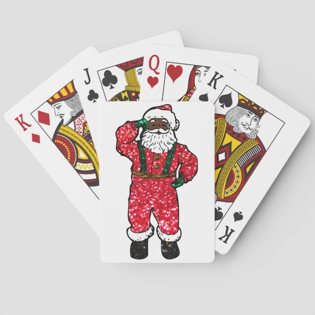 glitter black santa claus poker cards (Back)