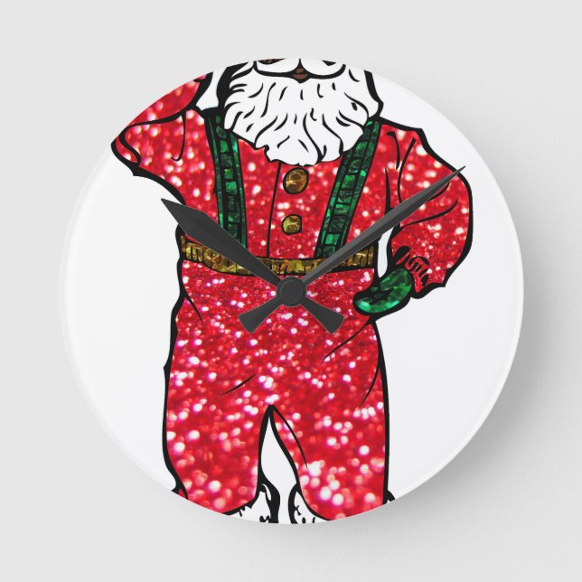 glitter black santa claus round clock (Front)