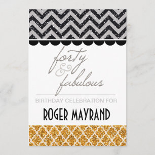 Glitter Black, Silver, and Gold Birthday Invite