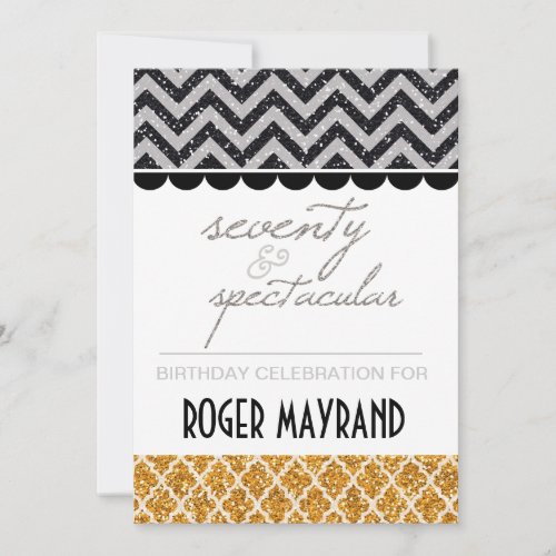 Glitter Black Silver Gold 70th Birthday Invite