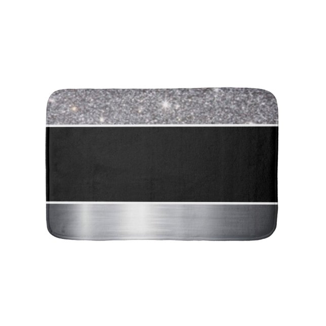 Glitter Black Silver Pattern Print Design Bathroom Mat (Front)