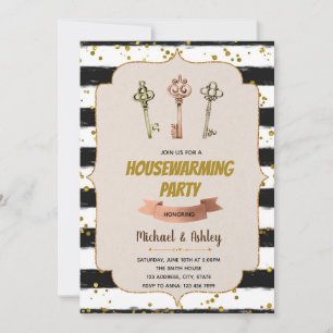 Glitter black stripe housewarming theme invitation