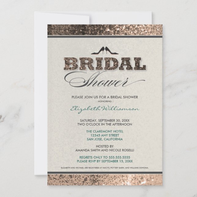 Glitter Bling Bridal Shower Invitation (champagne) (Front)
