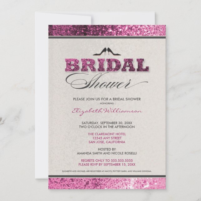 Glitter Bling Bridal Shower Invitation (fuchsia) (Front)