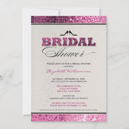 Glitter Bling Bridal Shower Invitation (fuchsia)