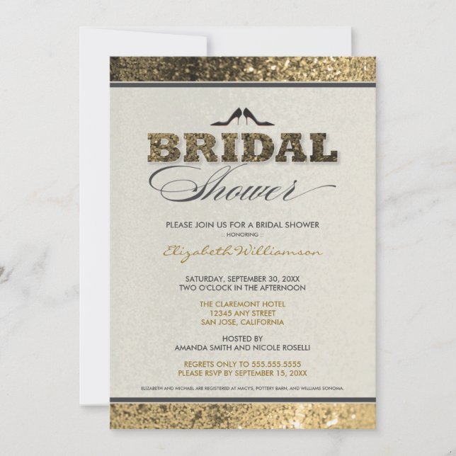 Glitter Bling Bridal Shower Invitation (gold) (Front)
