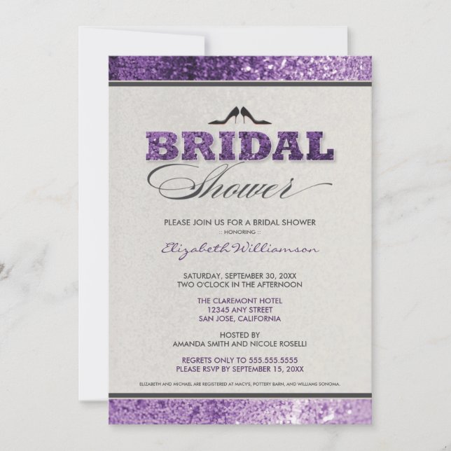 Glitter Bling Bridal Shower Invitation (purple) (Front)