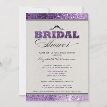 Glitter Bling Bridal Shower Invitation (purple) by TheWeddingShoppe at Zazzle