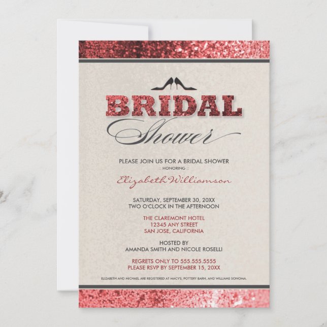 Glitter Bling Bridal Shower Invitation (red) (Front)