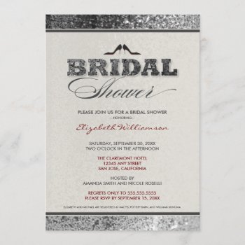 Glitter Bling Bridal Shower Invitation (silver) by TheWeddingShoppe at Zazzle