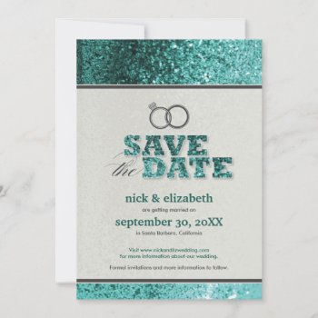 Glitter Bling Save The Date Announcement (aqua) by TheWeddingShoppe at Zazzle