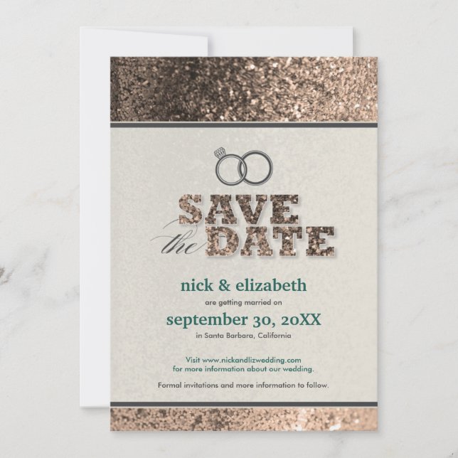 Glitter Bling Save the Date Announcement (copper) (Front)