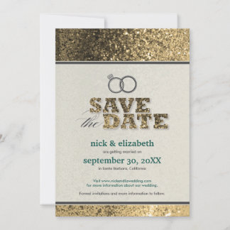Glitter Bling Save the Date Announcement (gold)