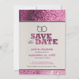 Glitter Bling Save the Date Announcement (pink)