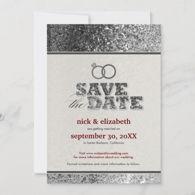 Glitter Bling Save the Date Announcement (silver) (Front)