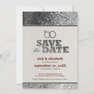 Glitter Bling Save the Date Announcement (silver)