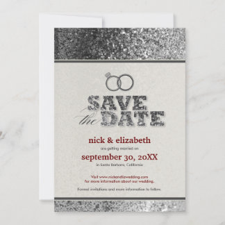 Glitter Bling Save the Date Announcement (silver)