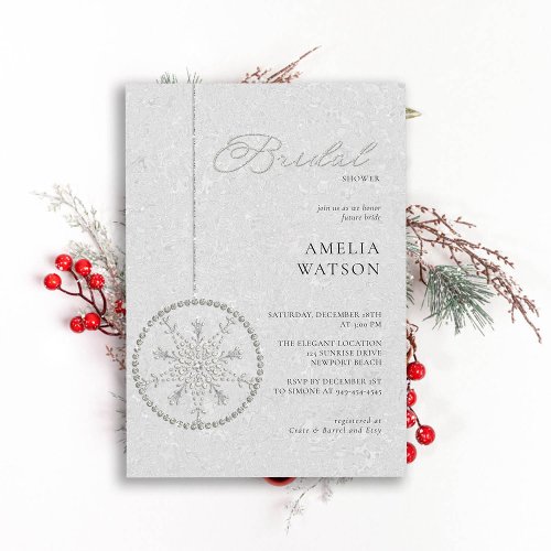 Glitter Bling Snowflake White Winter Bridal Shower Invitation