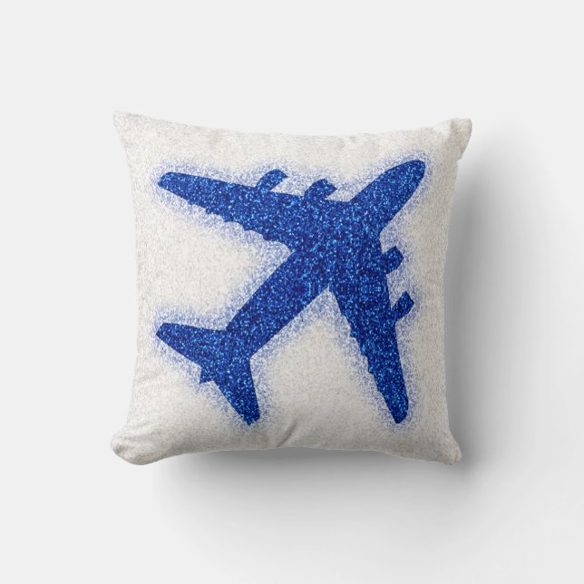 Glitter blue airplane square pillow (Front)