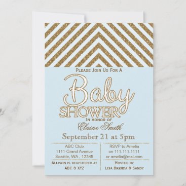 Glitter blue and gold baby shower invitation