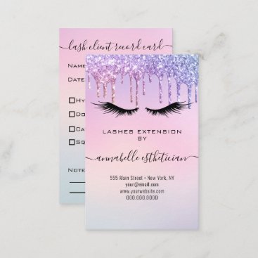 Glitter Blue Eyelash Extension Client Record Busin Business Card
