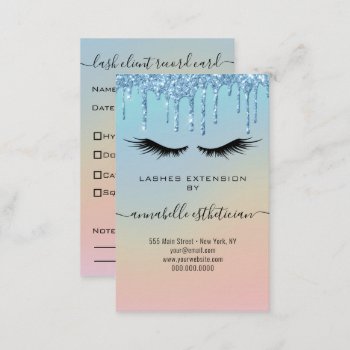 Glitter Blue Eyelash Extension Client Record Business Card by MG_BusinessCards at Zazzle