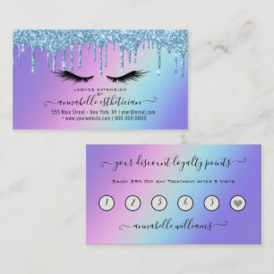 Glitter Blue Eyelash Extension Loyalty Business Card