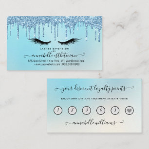 Glitter Blue Eyelash Extension Loyalty Business Card