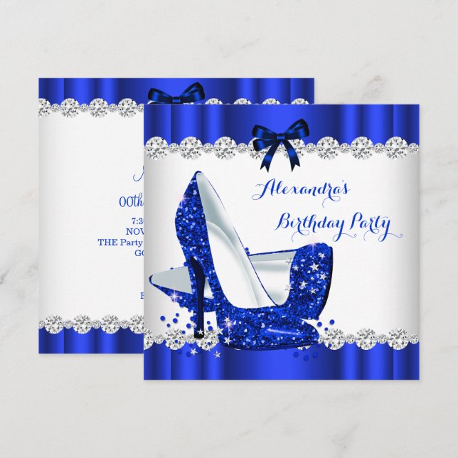 Glitter Blue Glamour High Heels Birthday Party Invitation (Front/Back)